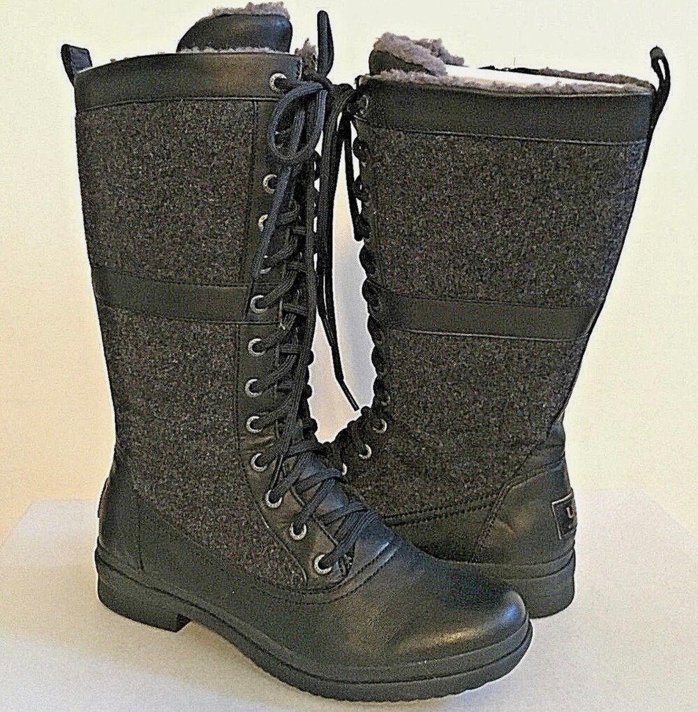 UGG Elvia waterproof leather and wool lace up boots size 9